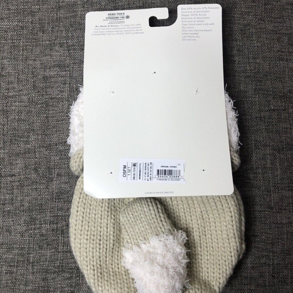 Cloud Island Baby Hat & Diaper Cover Set One Size Fits Most Beige White Fox - Picture 2 of 4